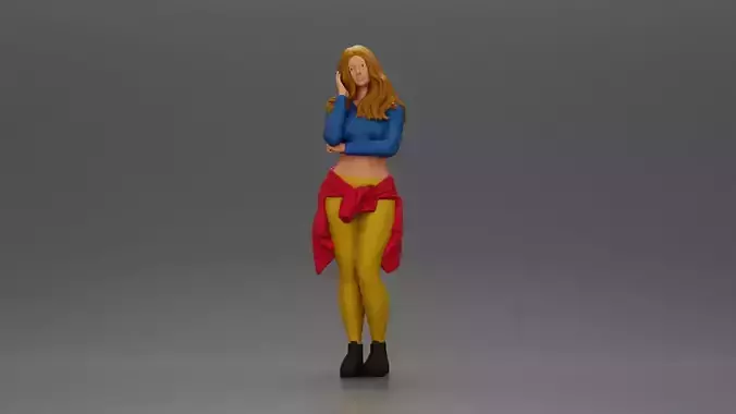 Casual yet confident woman in vibrant colors striking posing 3D print model