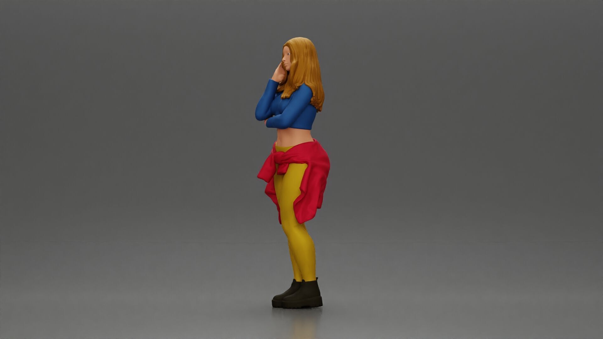 Casual yet confident woman in vibrant colors striking posing 3D print model_5
