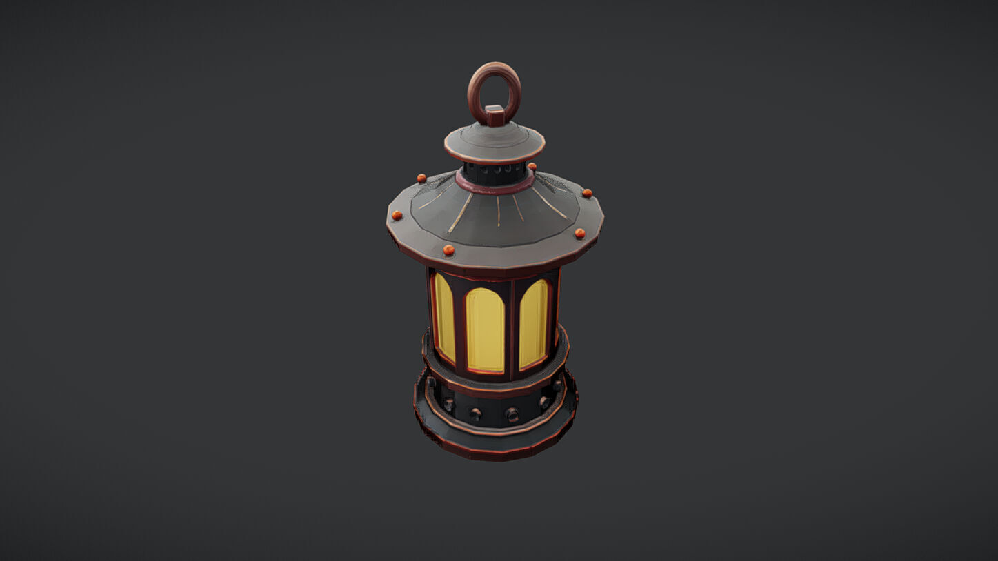 Vintage lantern with glowing light 3D model_2