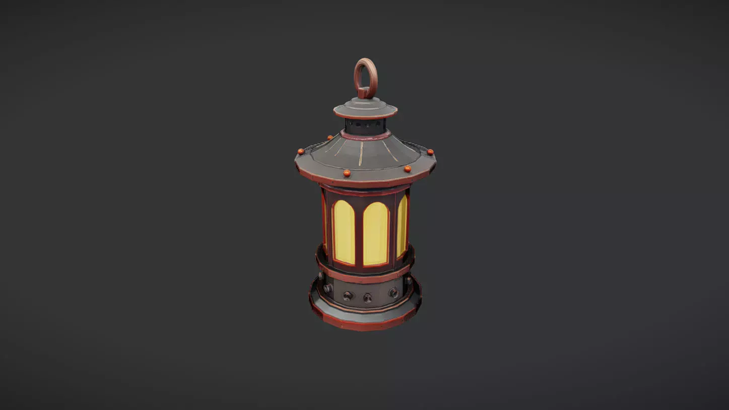 Vintage lantern with glowing light 3D model_0