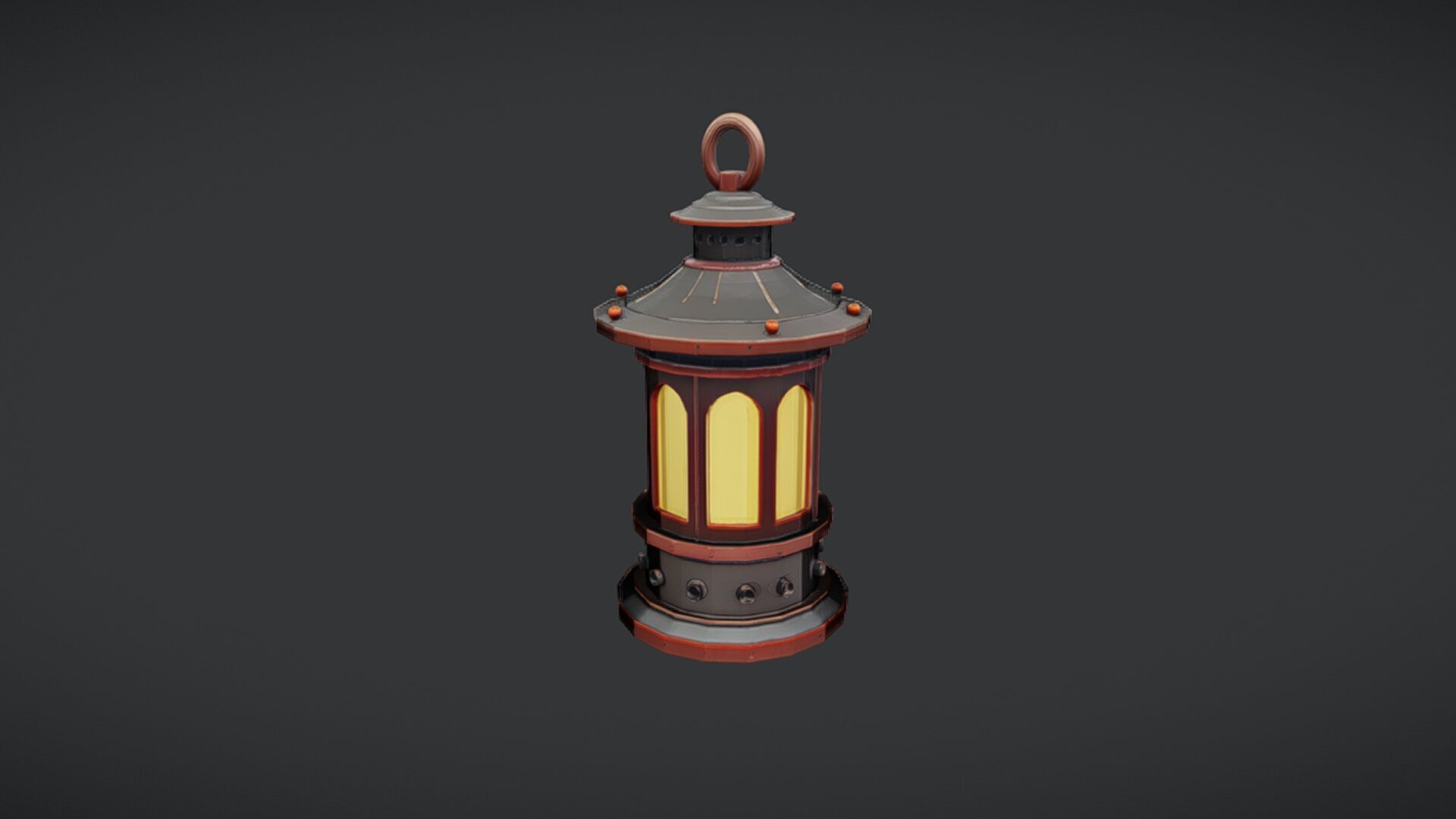 Vintage lantern with glowing light 3D model_4