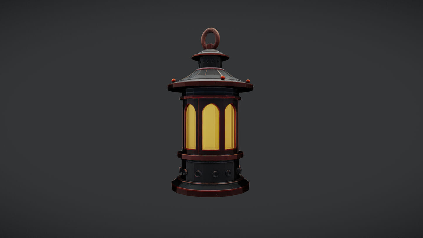 Vintage lantern with glowing light 3D model_3