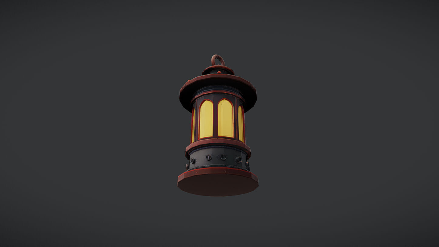 Vintage lantern with glowing light 3D model_1