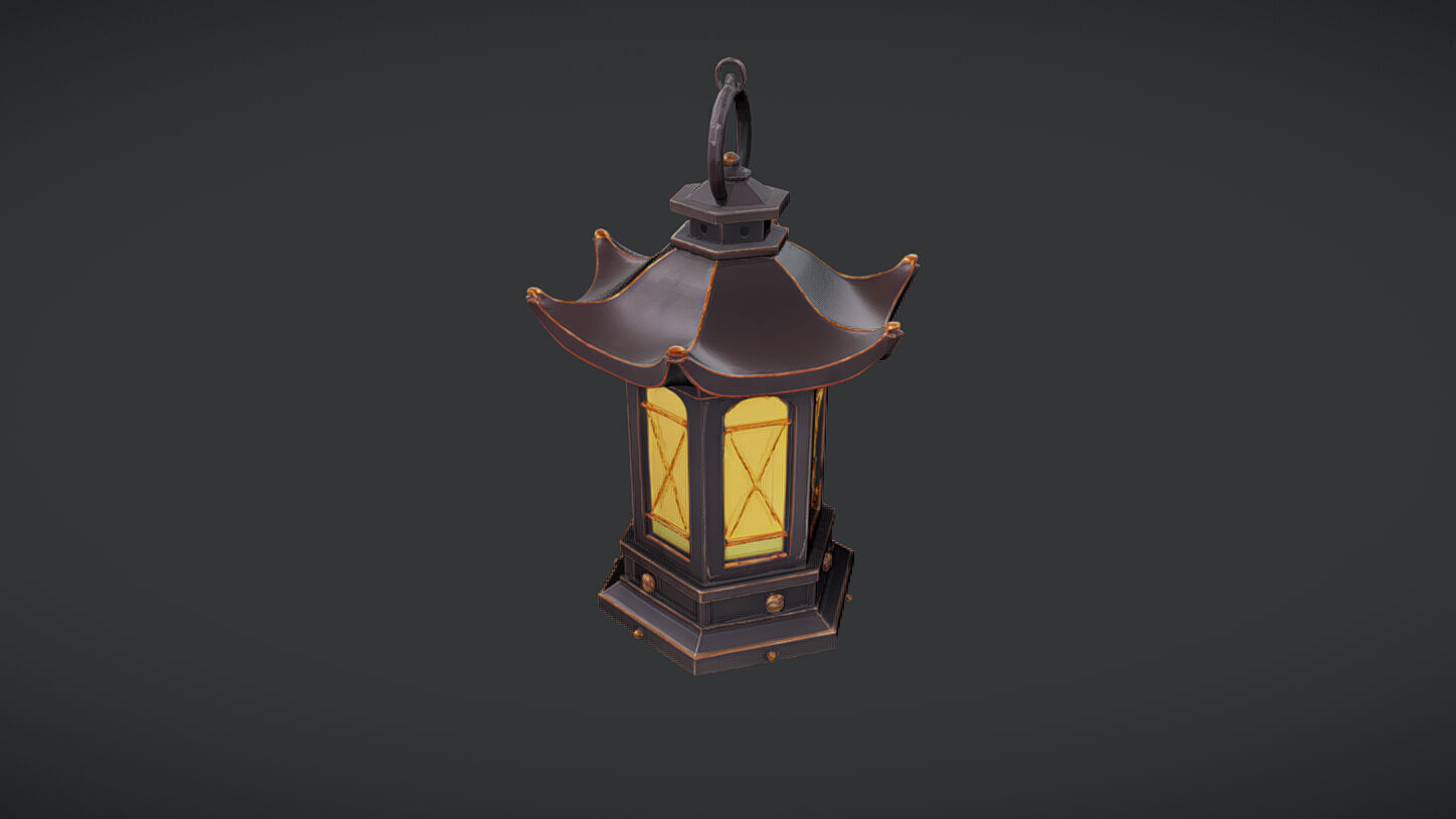 ornate lantern with glowing light 3D model_2