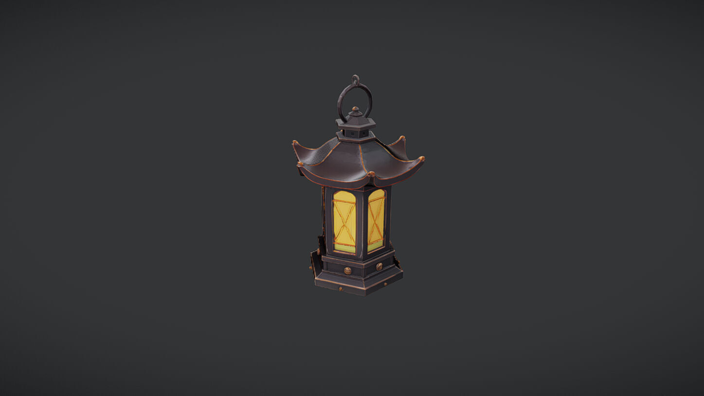 ornate lantern with glowing light 3D model_3