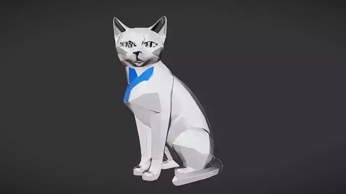 low-poly sitting cat sculpture