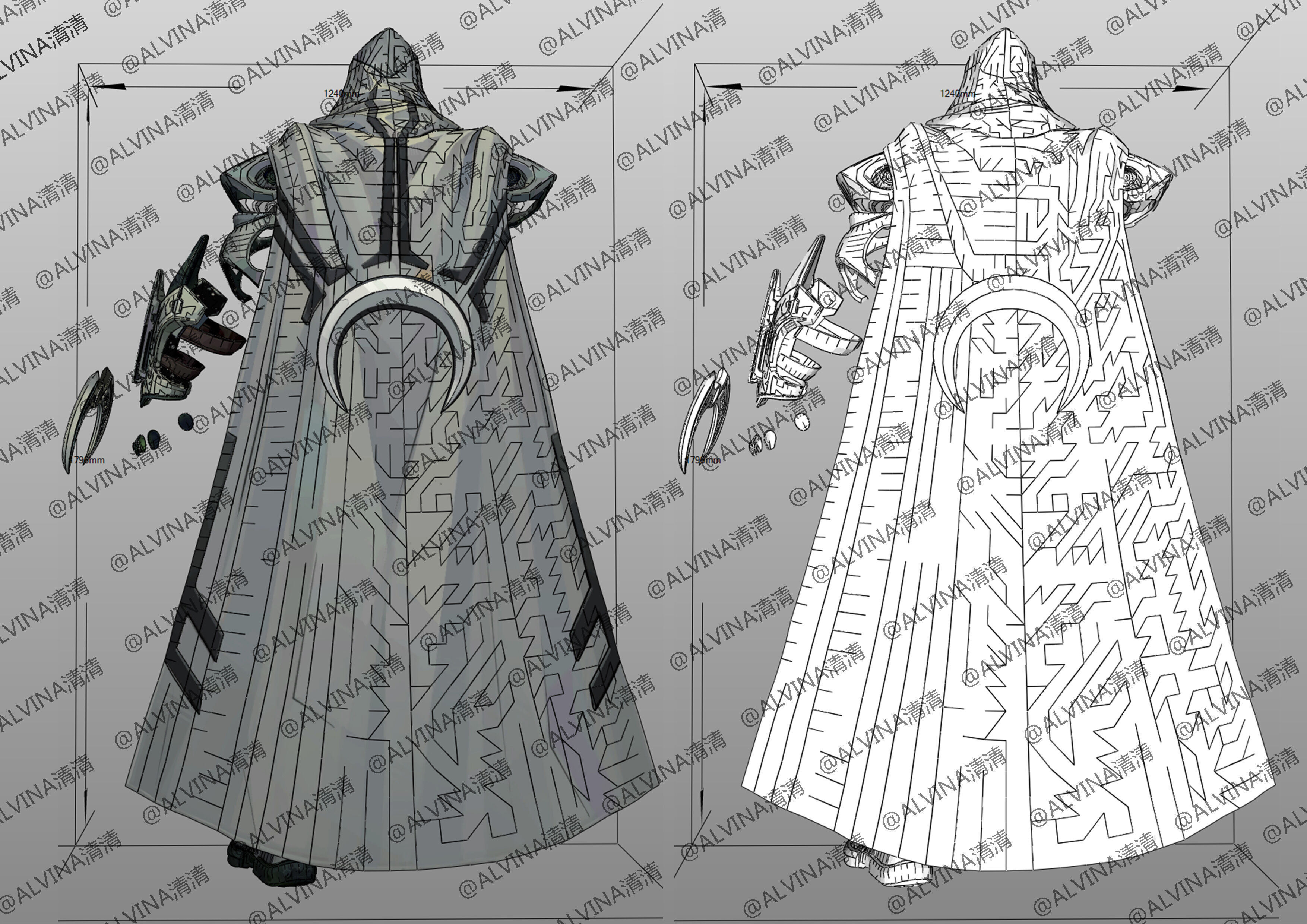 Marvel Rivals - Moon Knight S1 Armor - DIY Cosplay Pepakura Foam Low-poly 3D model_5