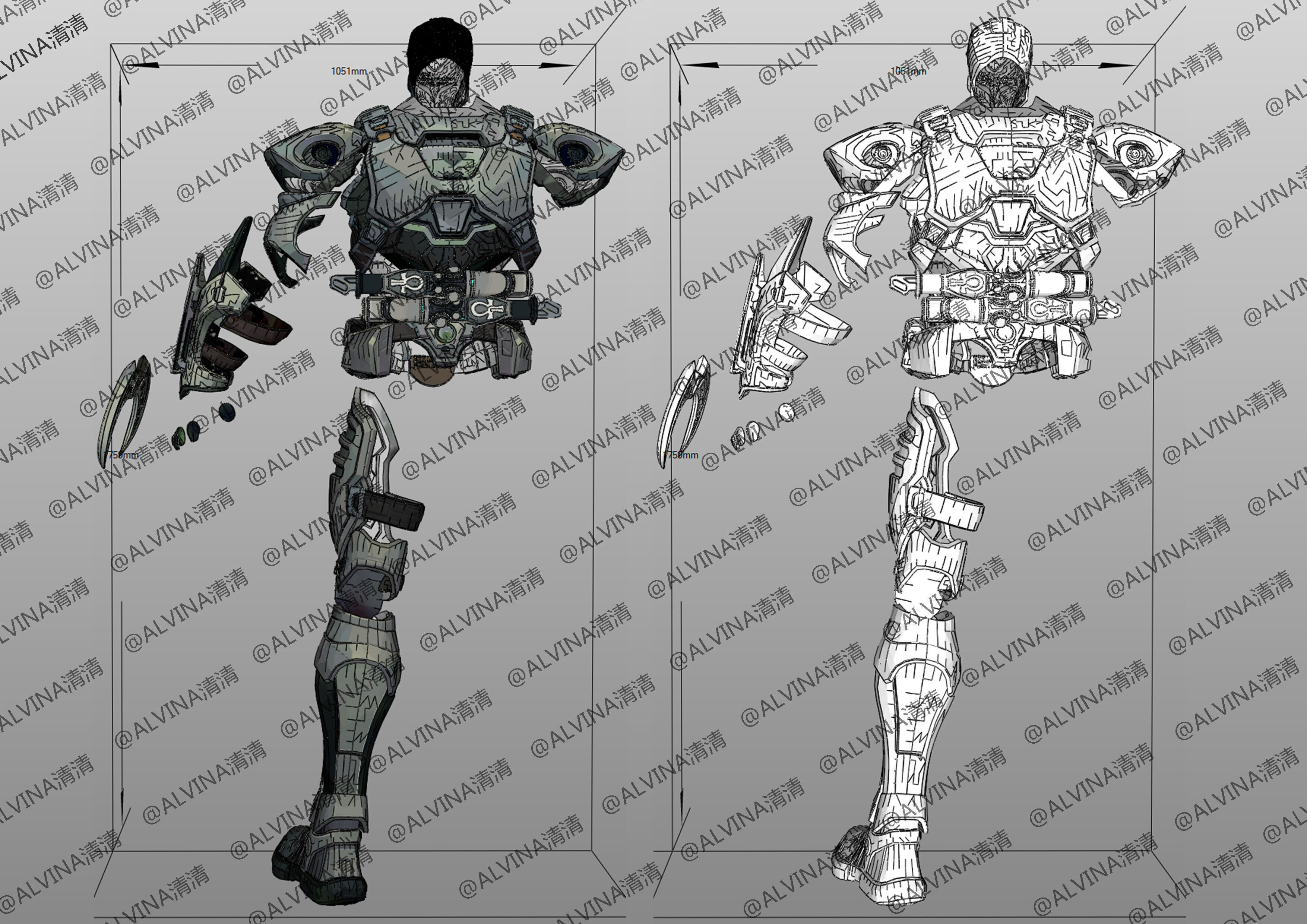 Marvel Rivals - Moon Knight S1 Armor - DIY Cosplay Pepakura Foam Low-poly 3D model_7