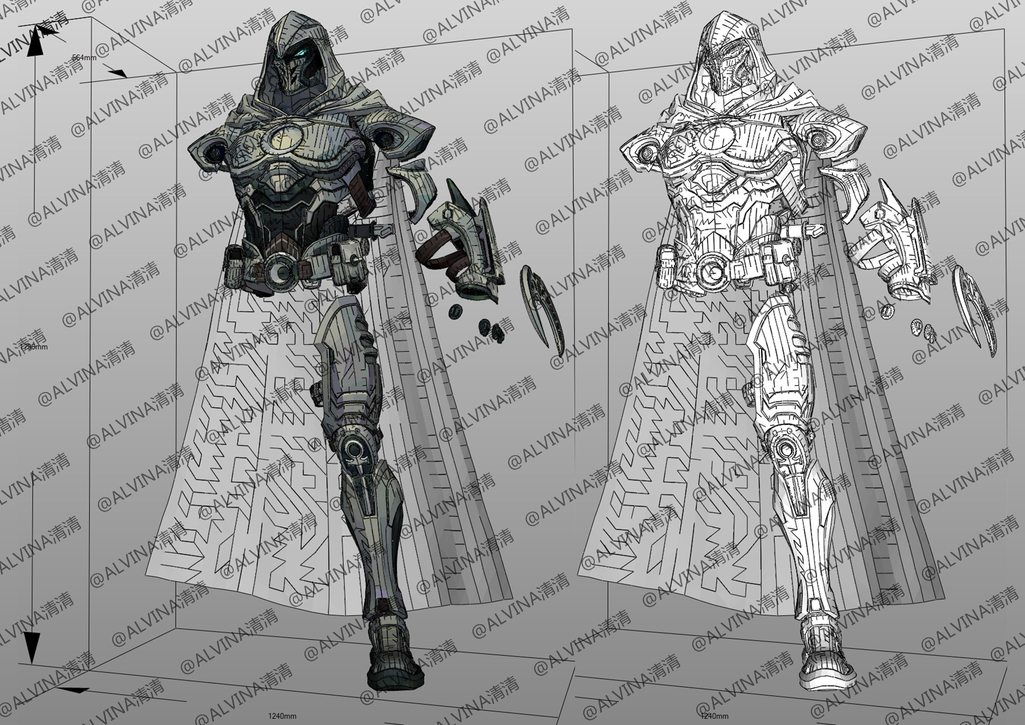 Marvel Rivals - Moon Knight S1 Armor - DIY Cosplay Pepakura Foam Low-poly 3D model_4