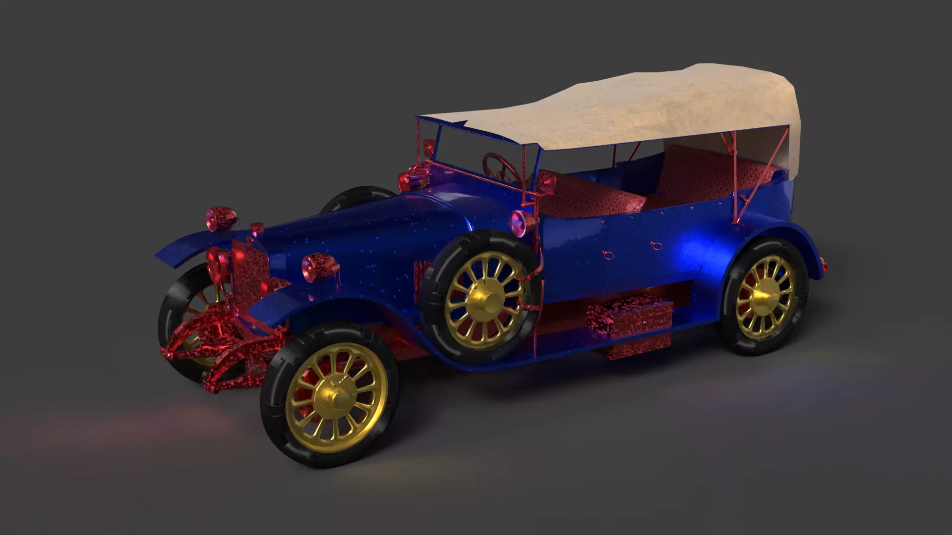 Blue vintage car Low-poly 3D model