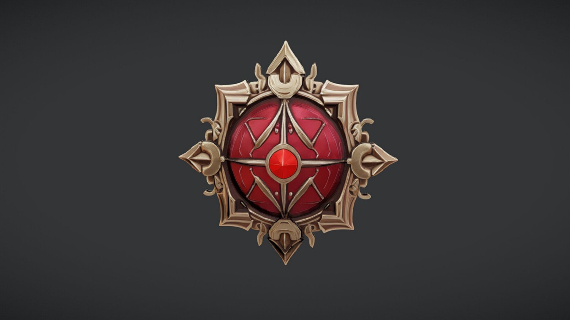 ornate red jewel emblem 3D model_5
