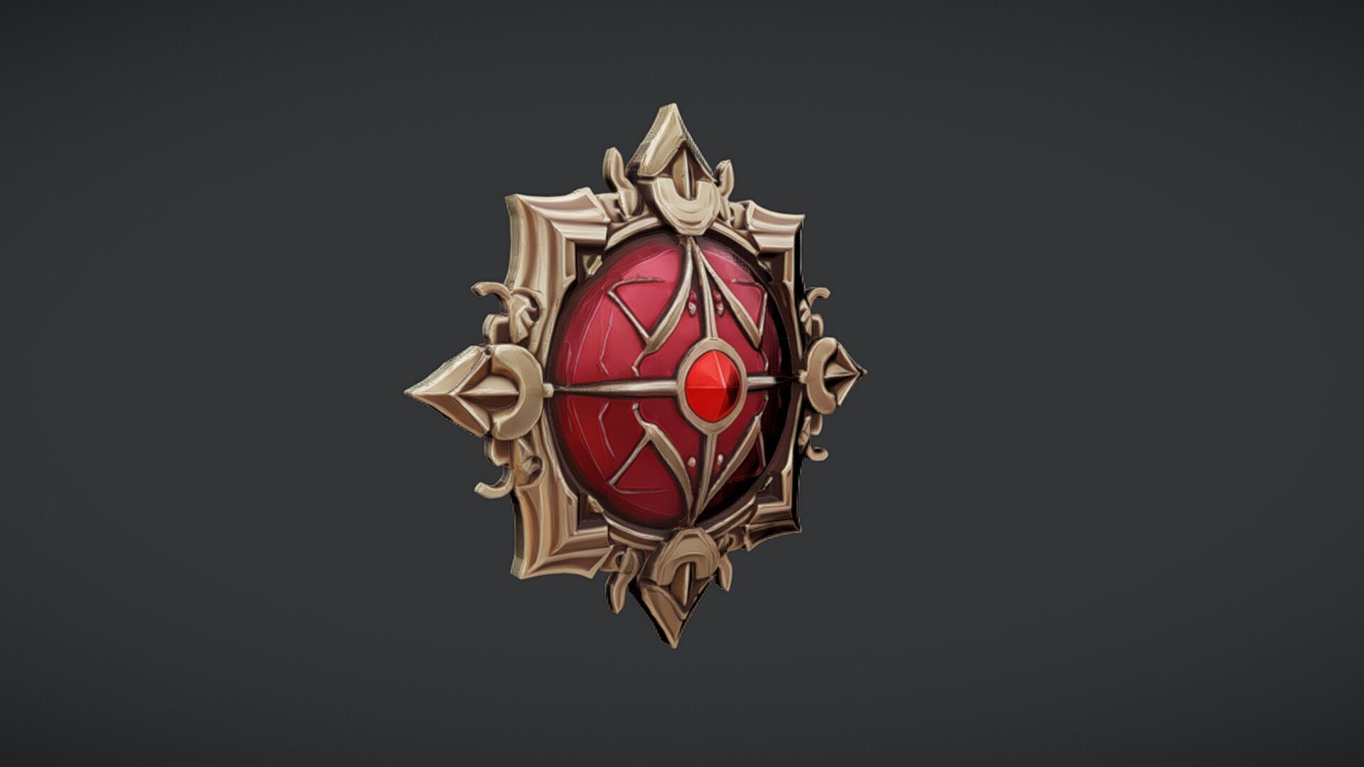 ornate red jewel emblem 3D model_4