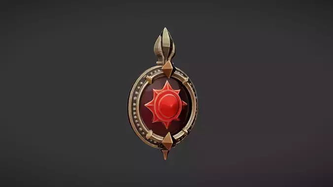 ornate circular amulet with a red gem 3D model