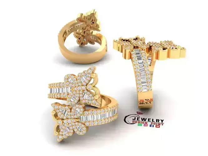 Custom Butterfly Shape Cluster Diamond Ring - Butterfly Ring
