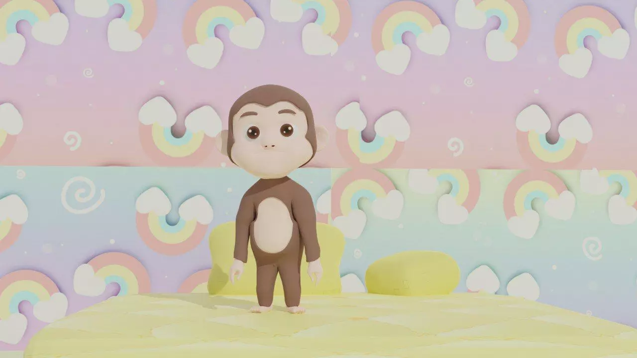 Cute little monkey and stylized Low-poly 3D model_0
