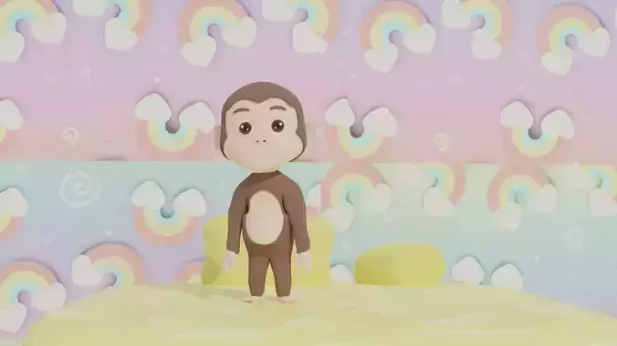 Cute little monkey and stylized 