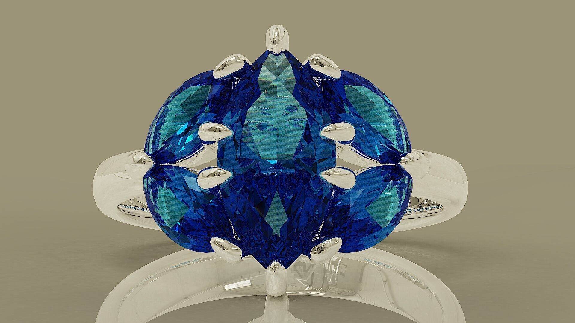 Prong set marquise shape diamond five stone ring  3D print model_6