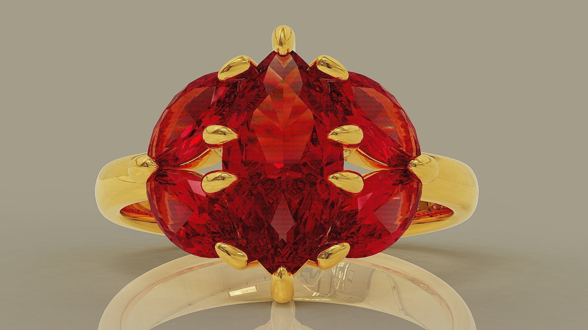 Prong set marquise shape diamond five stone ring  3D print model_2