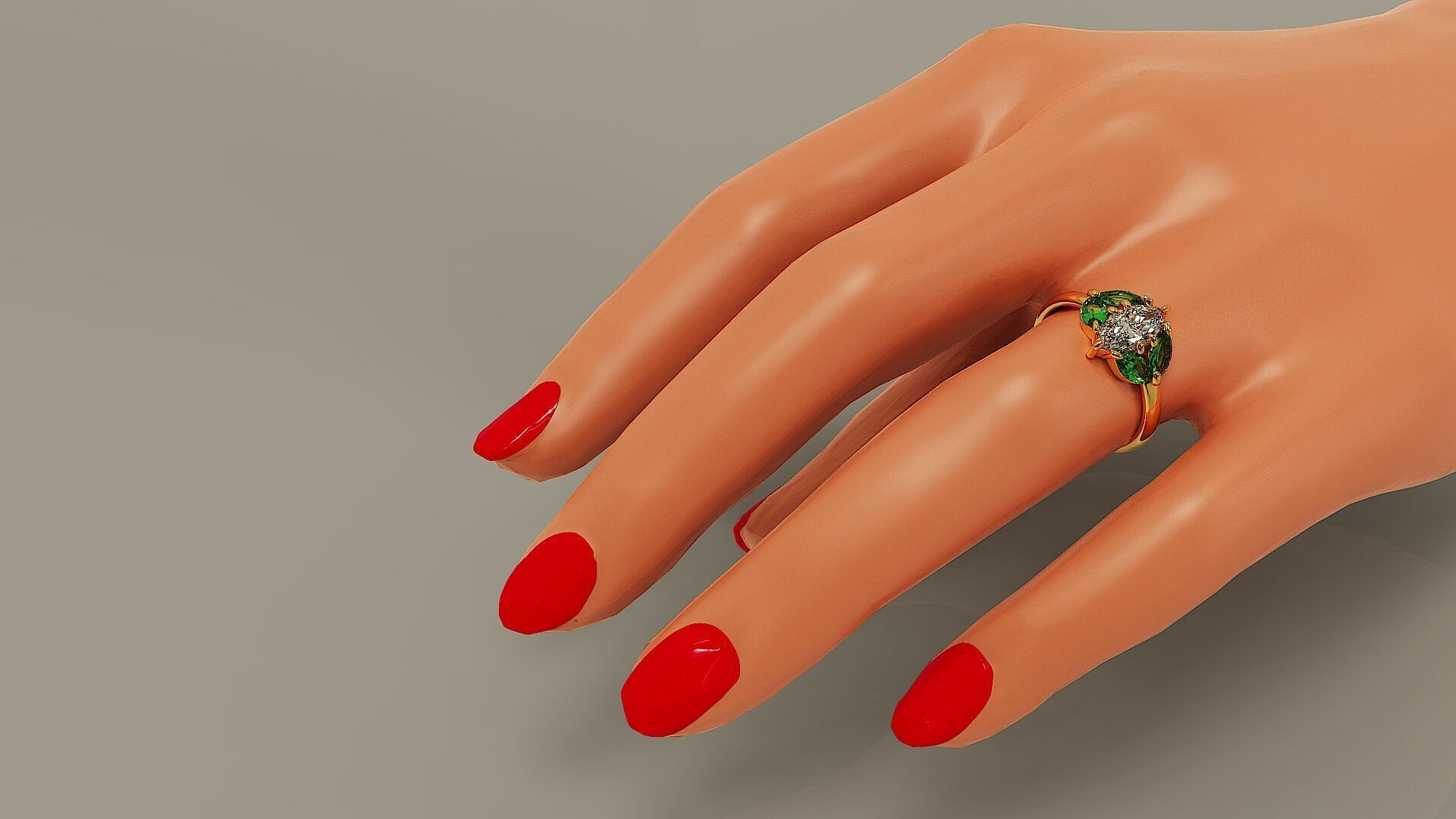 Prong set marquise shape diamond five stone ring  3D print model_15