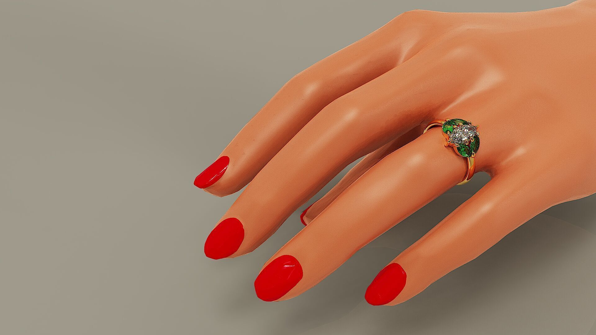 Prong set marquise shape diamond five stone ring  3D print model_17