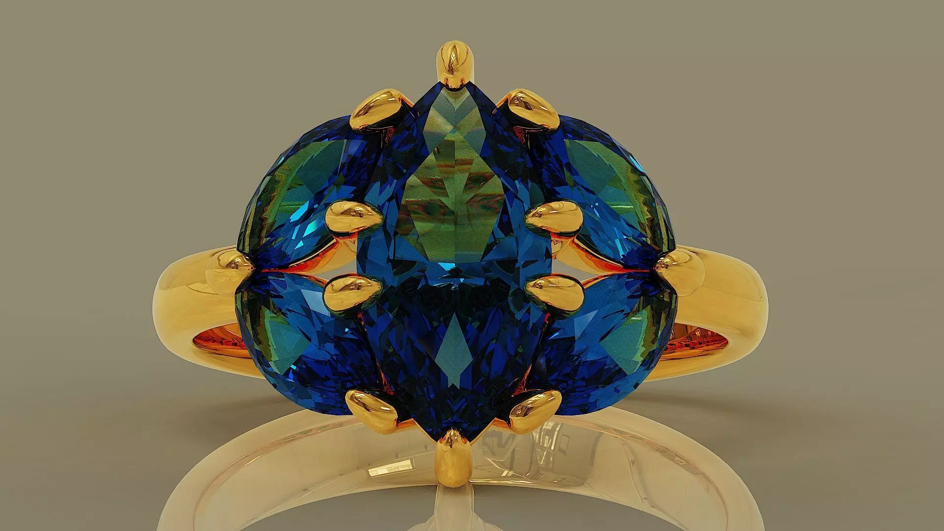 Prong set marquise shape diamond five stone ring  3D print model_0