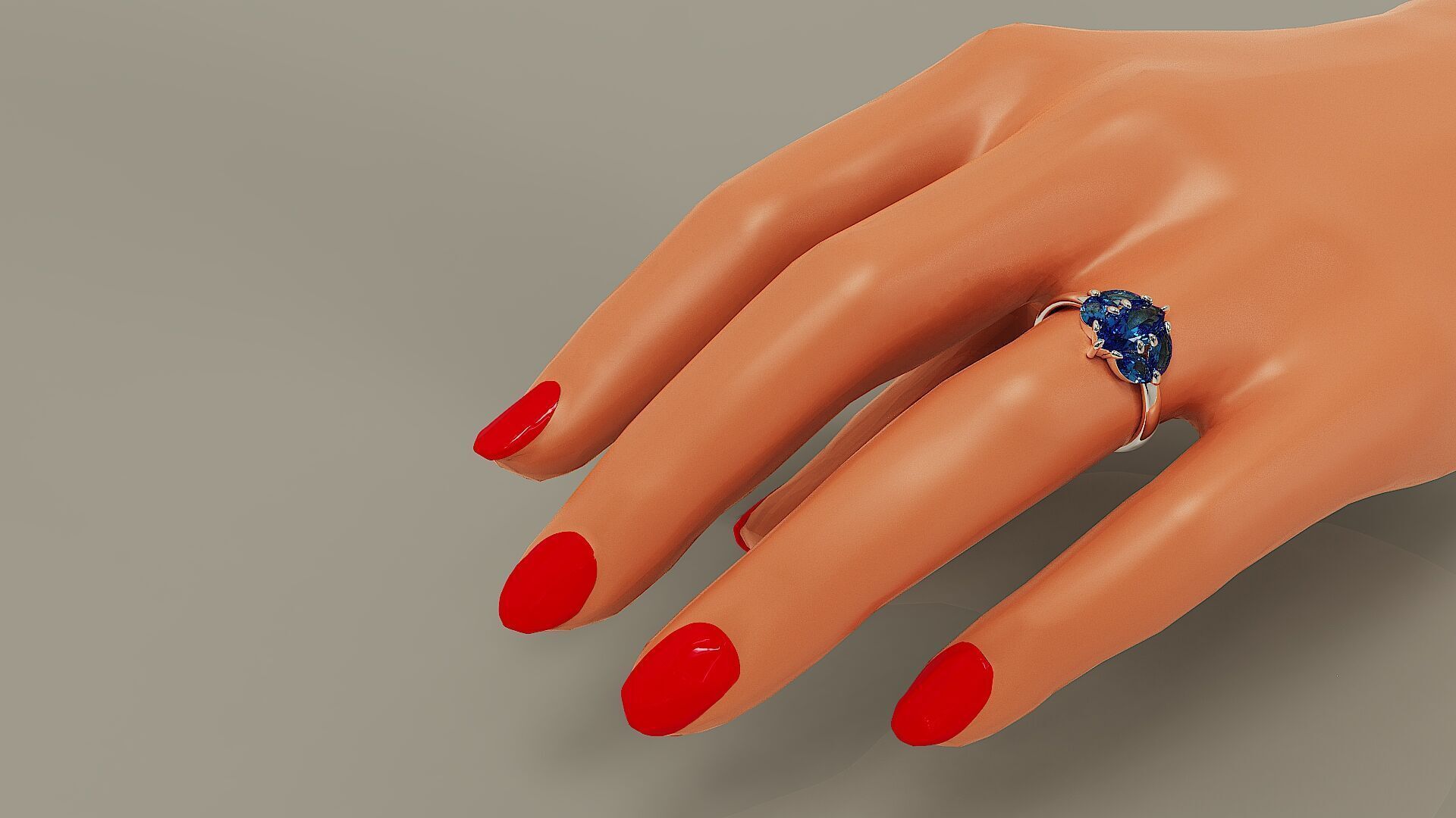 Prong set marquise shape diamond five stone ring  3D print model_21