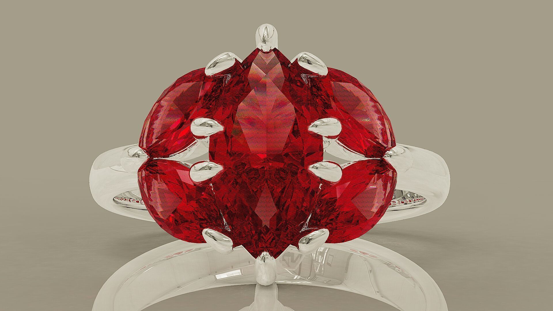 Prong set marquise shape diamond five stone ring  3D print model_8