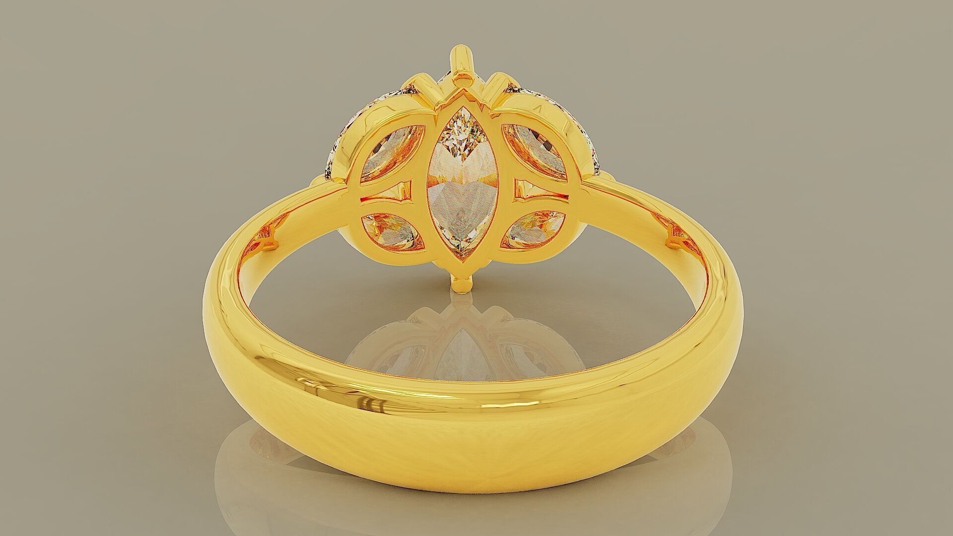 Prong set marquise shape diamond five stone ring  3D print model_3