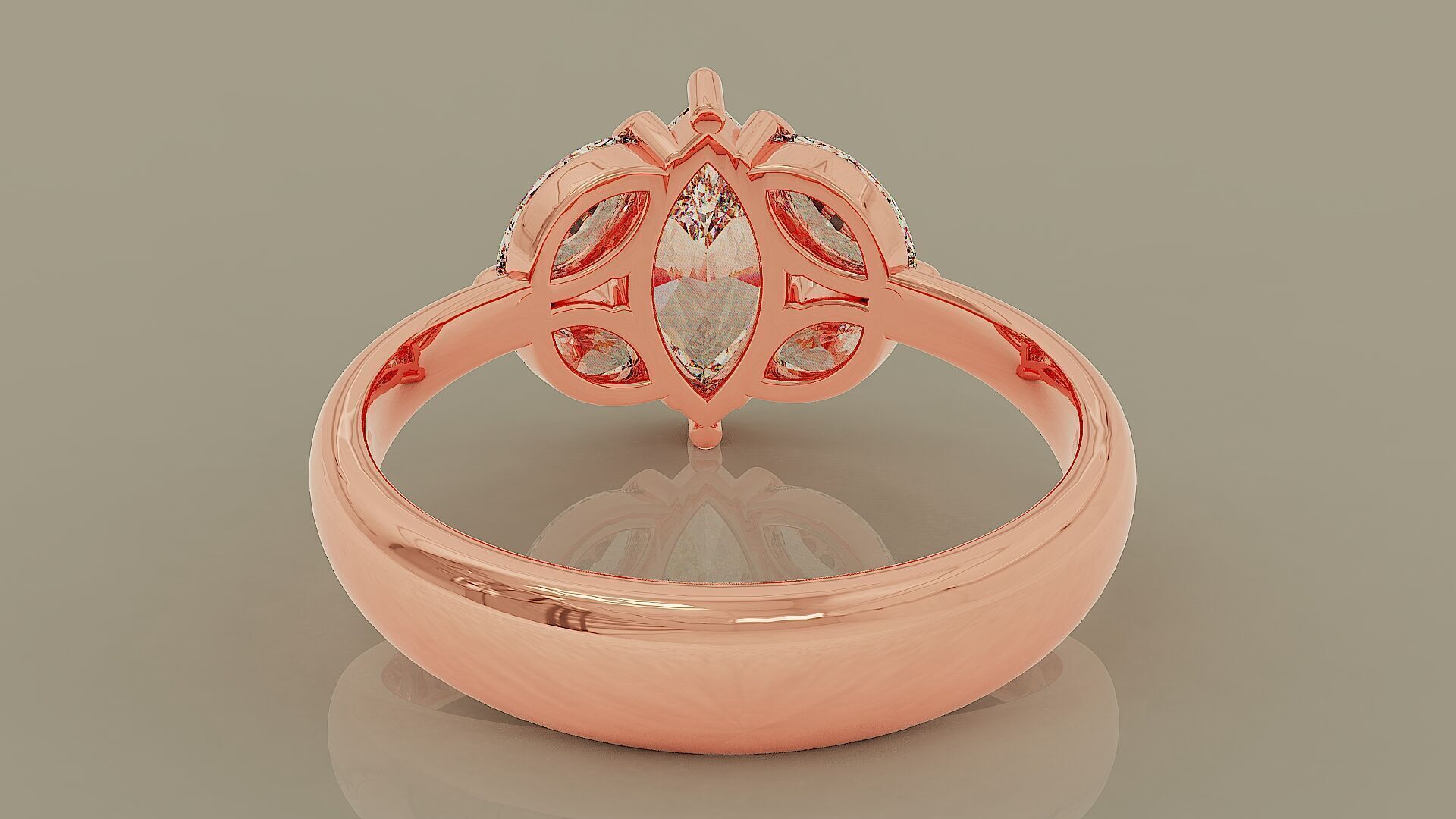 Prong set marquise shape diamond five stone ring  3D print model_12