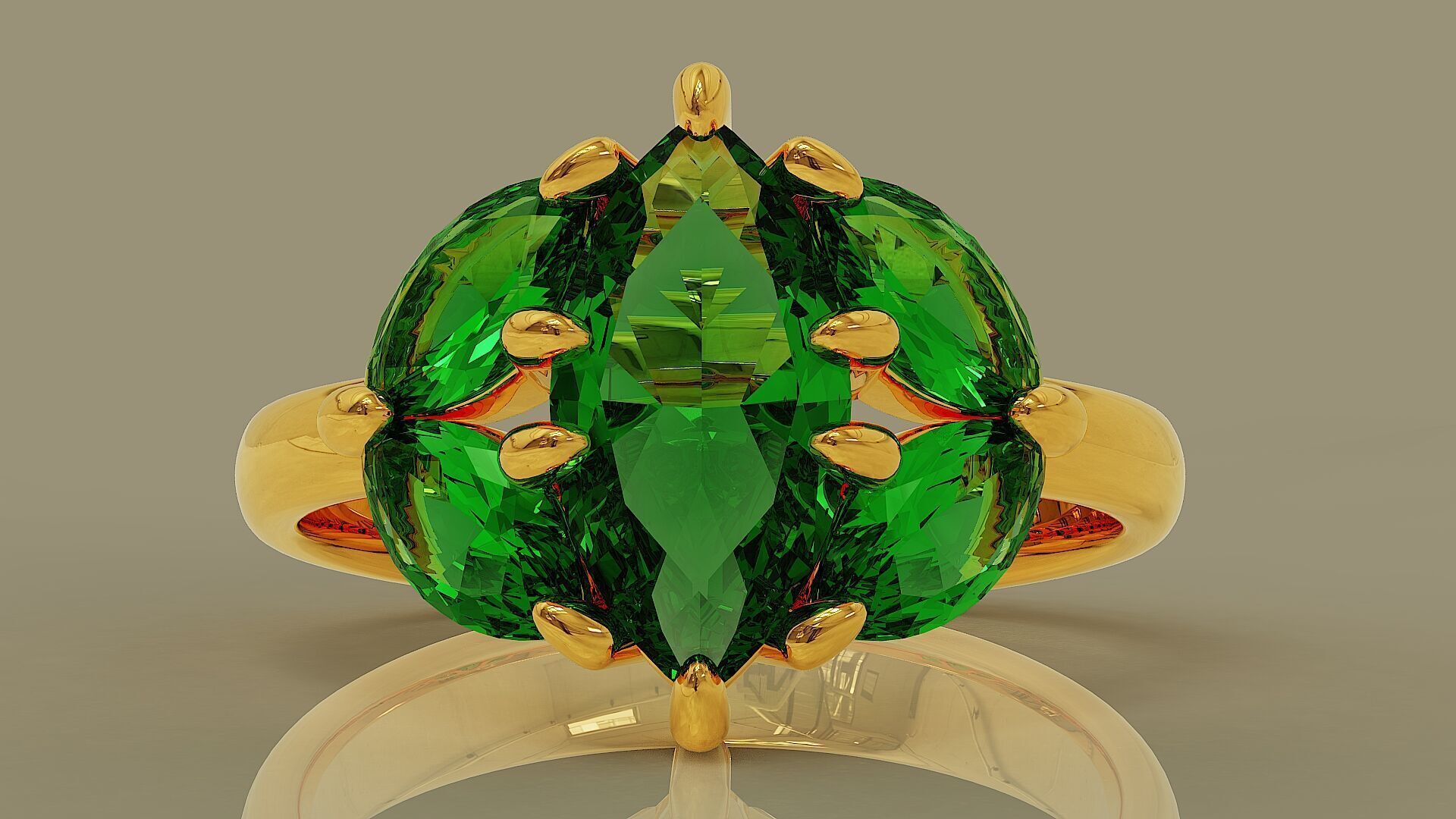 Prong set marquise shape diamond five stone ring  3D print model_1