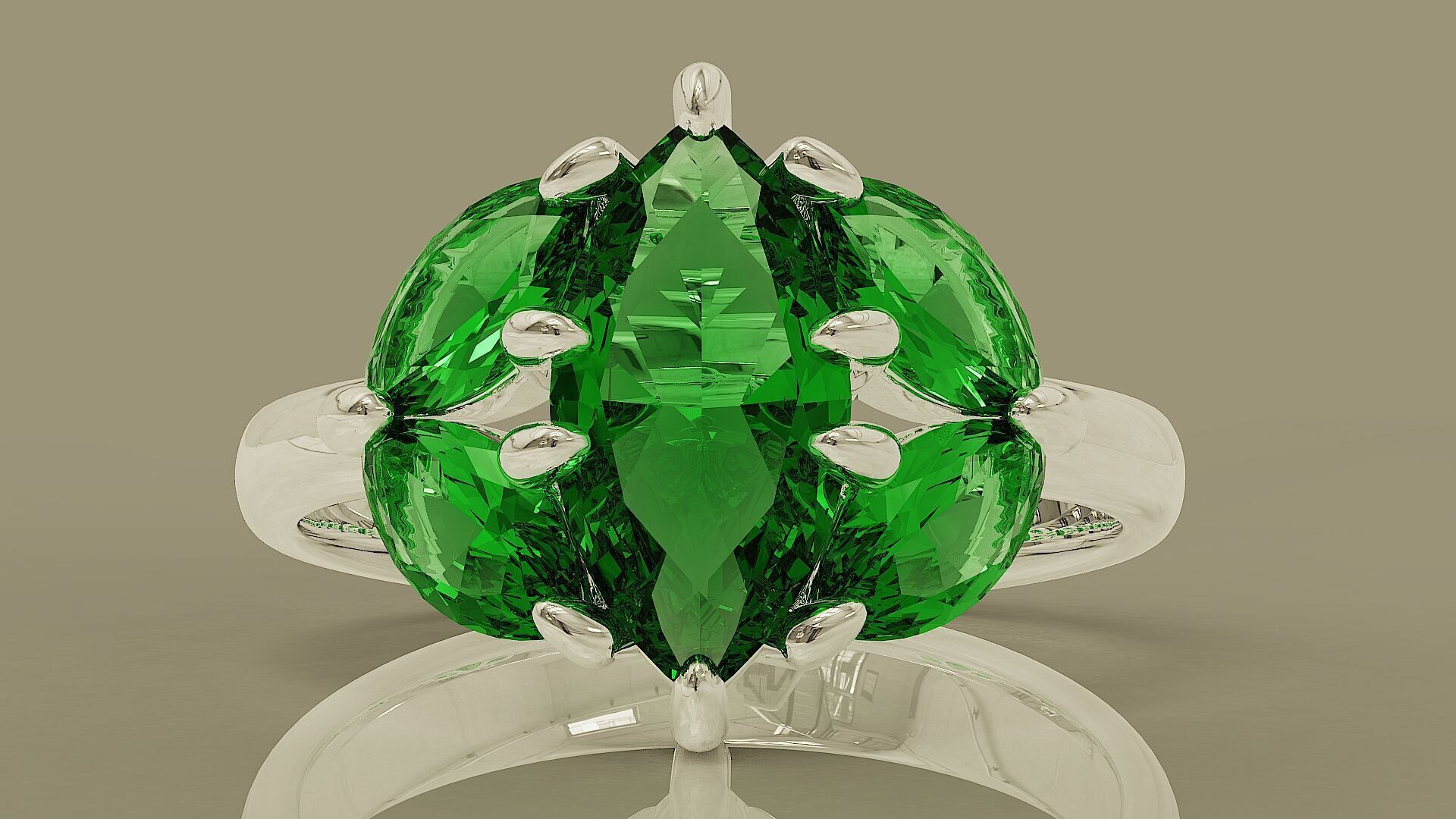 Prong set marquise shape diamond five stone ring  3D print model_7