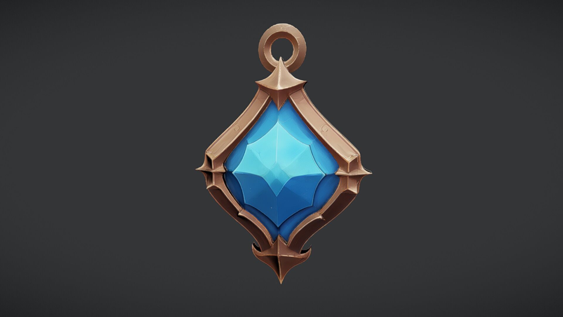ornate blue gemstone pendant 3D model_3