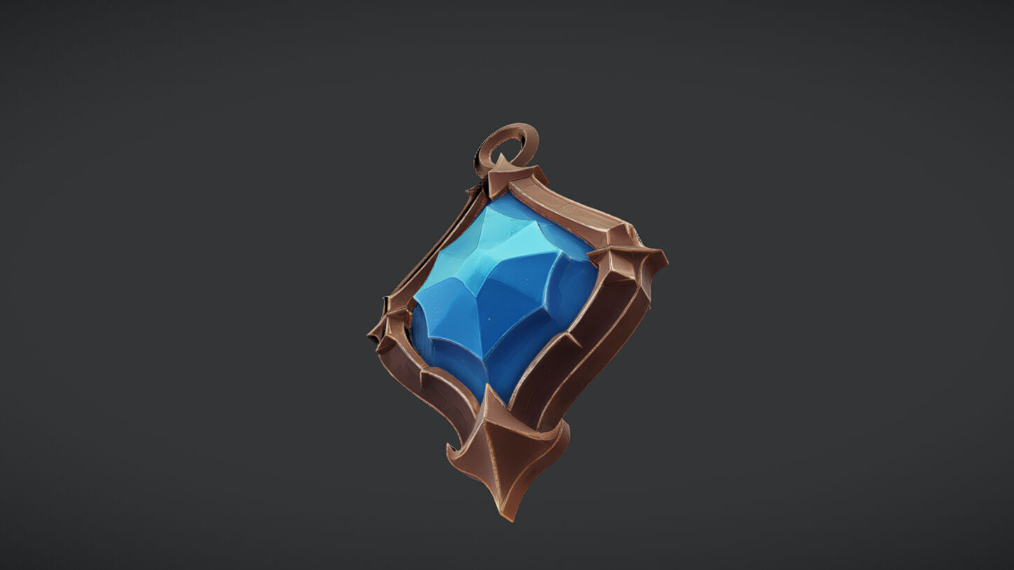 ornate blue gemstone pendant 3D model_2