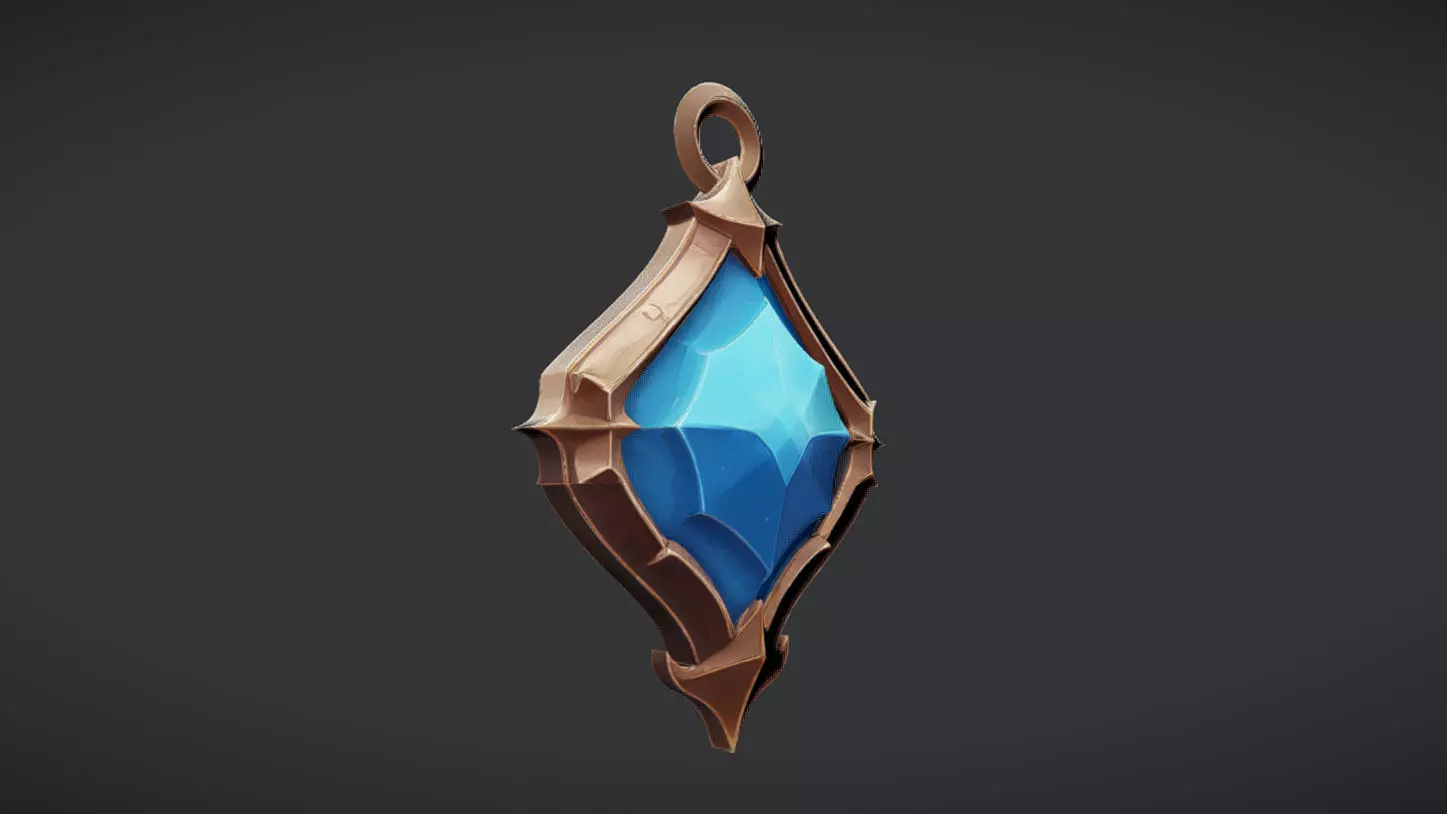 ornate blue gemstone pendant 3D model_0