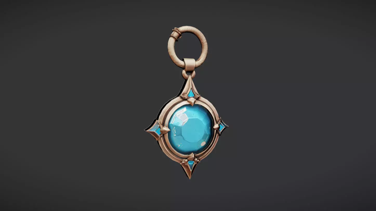decorative pendant with blue gemstone 3D model_0