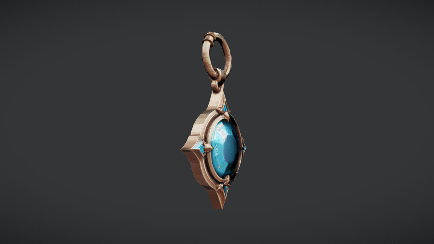 decorative pendant with blue gemstone 3D model_1