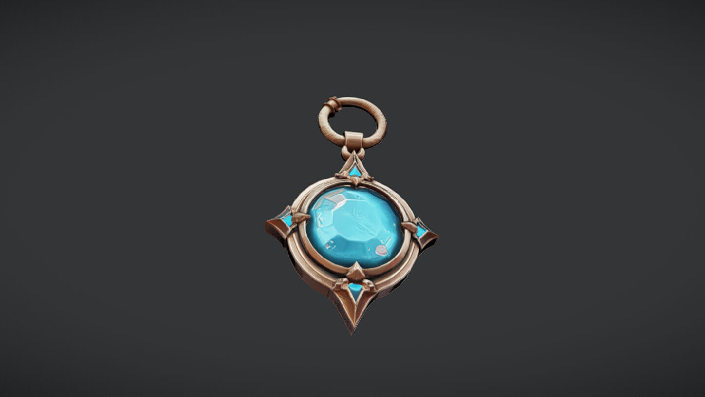 decorative pendant with blue gemstone 3D model_2