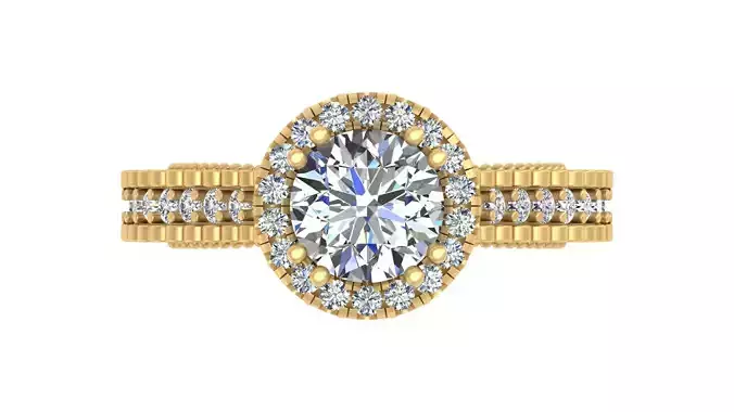 Eternal Brilliance Double Ban Round Halo Diamond Engagement Ring