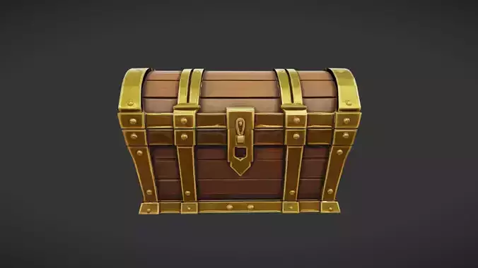 wooden treasure chest with golden accents