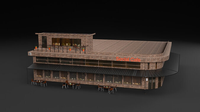 3D Cafe Building Low-poly 3D model 3