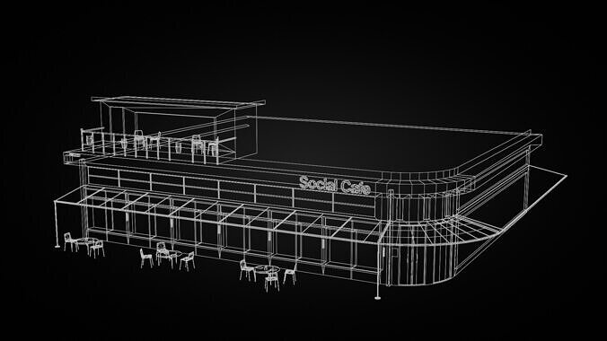 3D Cafe Building Low-poly 3D model 5