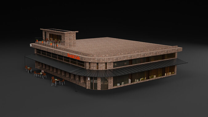 3D Cafe Building Low-poly 3D model 6