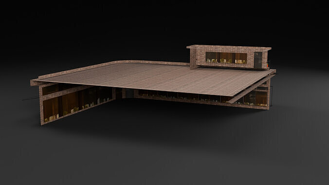 3D Cafe Building Low-poly 3D model 4