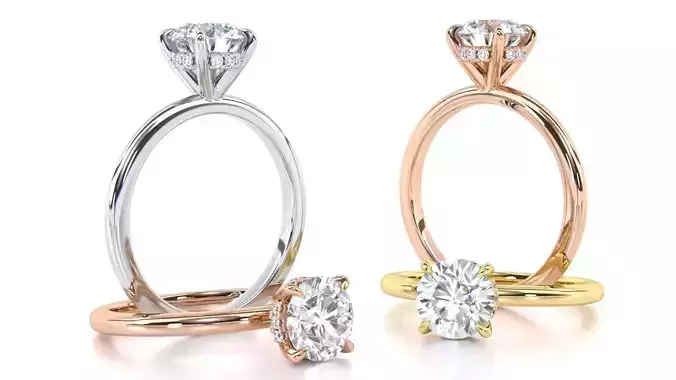 Hidden Halo Round Engagement Rings 3D print model