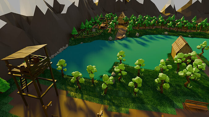 Village 19x Low-poly 3D model
