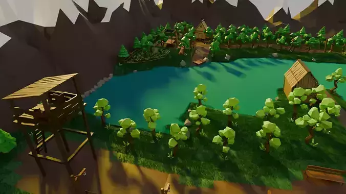 Village 19x Low-poly 3D model