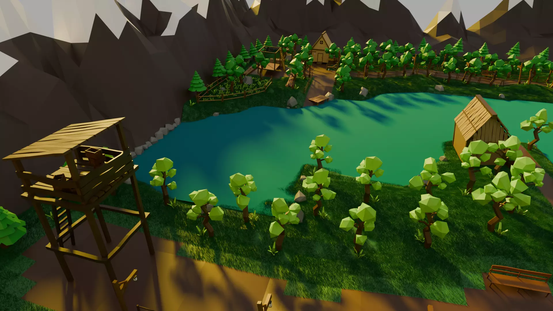 Village 19x Low-poly 3D model_0