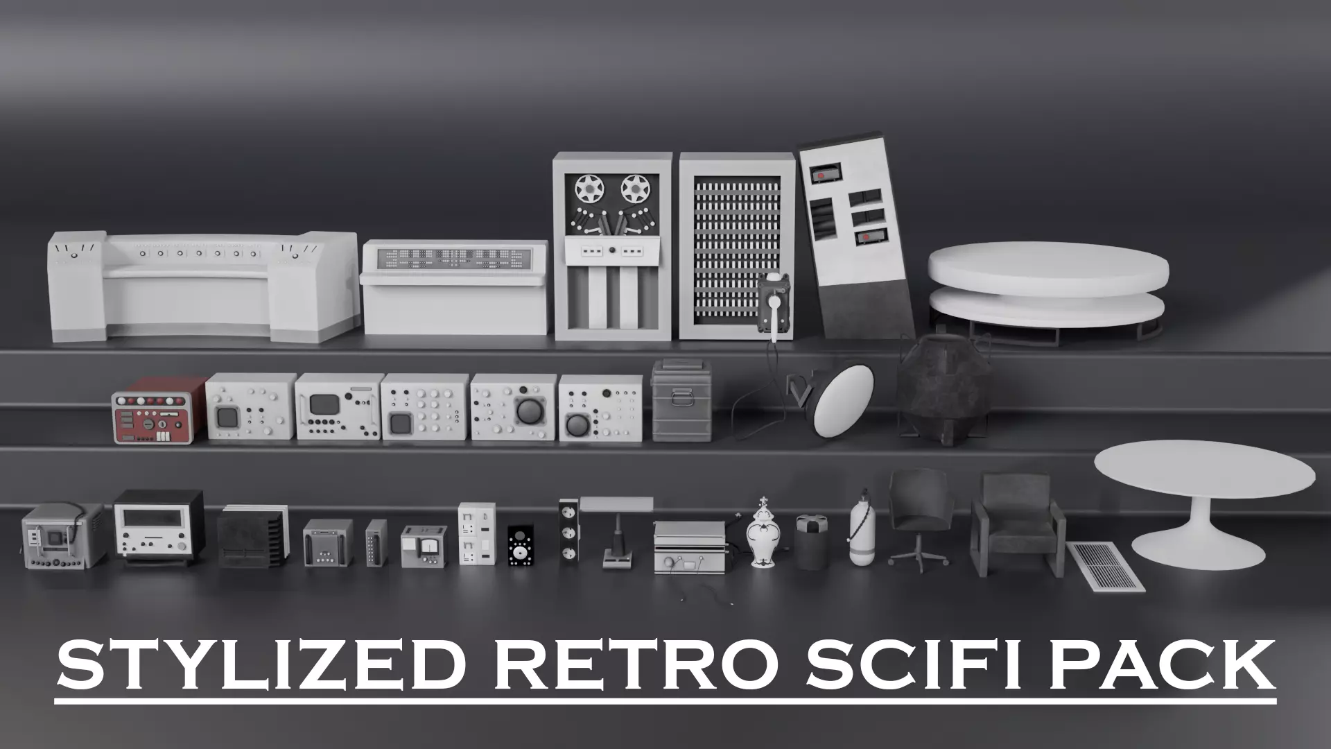 Stylized Retro Scifi Pack  Low-poly 3D model_0