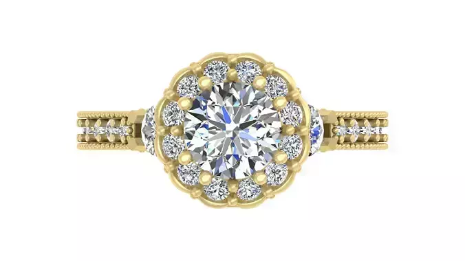 Halo Split Shank Vintage Diamond Engagement Ring 