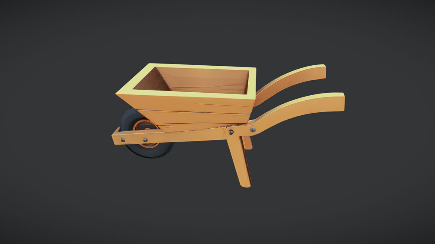 Wooden wheelbarrow 3D model_1